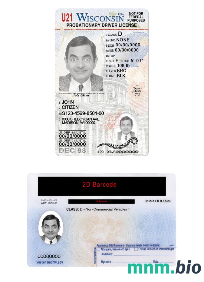 Prawo jazdy USA Wisconsin poniżej 21 roku życia w formacie PSD